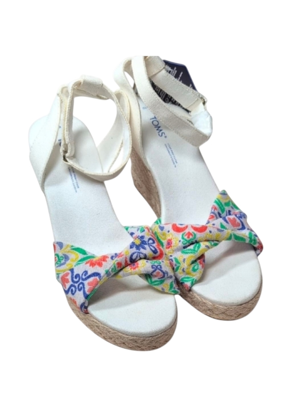 Toms Marisela Espadrille Wedge Sandals in White Mediterranean Tiles Size 10